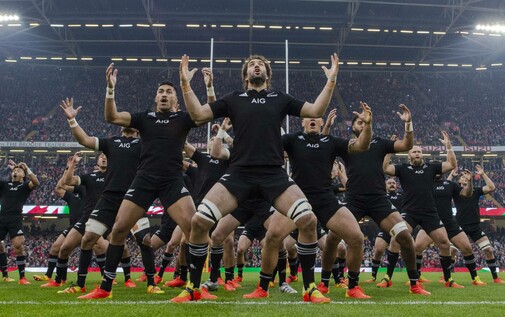 The New Zealand rugby team performing the Haka