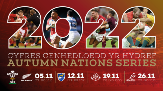 A poster reading "2022 Autumn Internationals" and "Cyfres cenhedloedd yr hydref"
