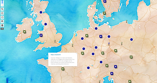 A map of Europe with pins showing where Mastodon servers are located