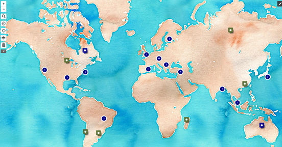 A map of the world with pins showing where Mastodon servers are located
