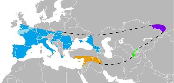 A map showing the range of Neanderthal archaeological finds, include Wales in the very north west.