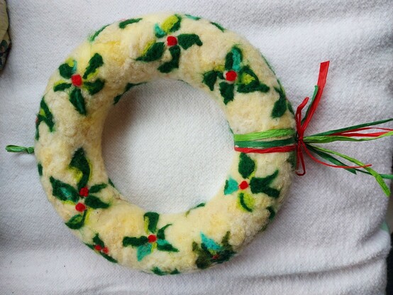 Chrustmas wreath needle felted recently as a gift