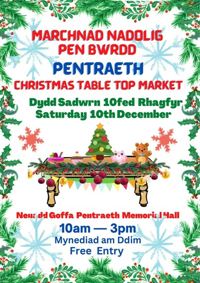 Poster for Pentraeth Tabletop Market, 10 Dec, 10am-3pm