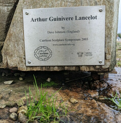 Plaque saying Arthur, Guinevere and Lancelot , Caerleon 2003