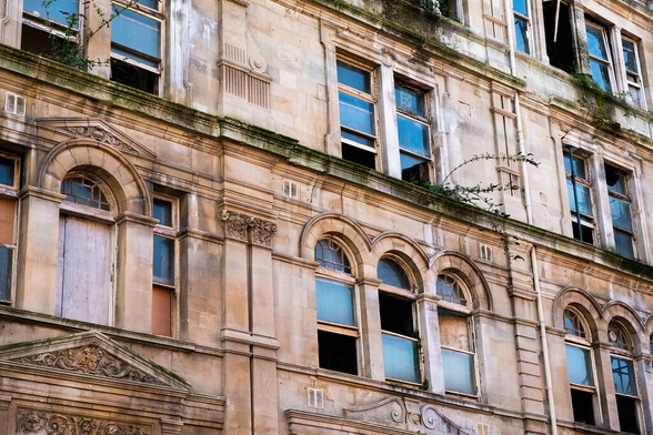 The back of the coal exchange, now beat up and crumbling away