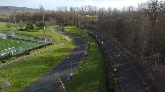 Aerial view of Shrewsbury Sports village closed circuit cycling track.