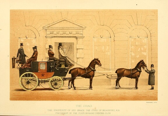 An eighteenth century coach, coachmen and horses 