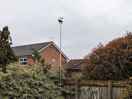 The new weather station mounted on the same pole the old one was.