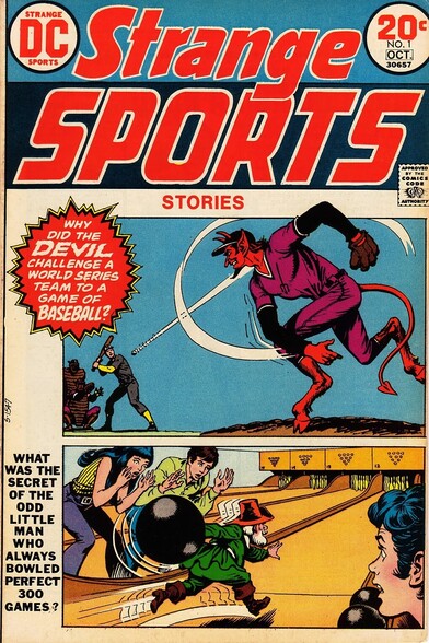 Strange Sports #1 comic cover from DC : one story asks "Why did the devil challenge a World Series team to a game of baseball?"