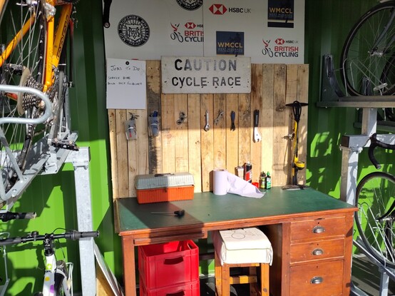 Our tool area in the bike shed.