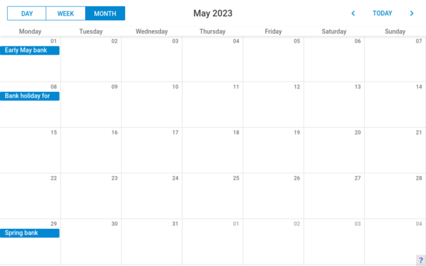 A Web Calendar that can be embedded into a website which is not yet translated to Welsh.