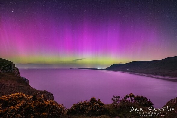 Northern Lights over Rhossili Bay, Gower, Wales