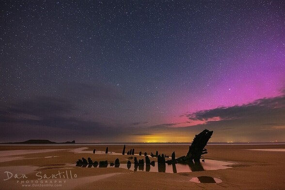 The Aurora Borealis over Rhossili Bay on Gower.