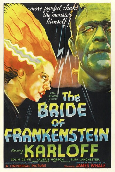 Woman with orange/yellow hair and a man with a green face 