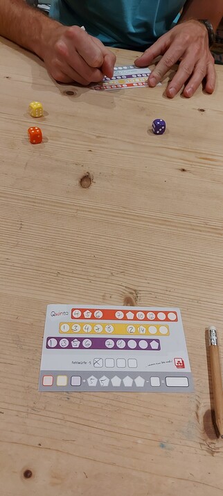 A very simple game with 3 coloured
Dice, yellow, orange and purple and a,lille tracker sheet.