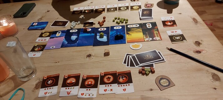 The same card trail partially flipped onto its night time side.