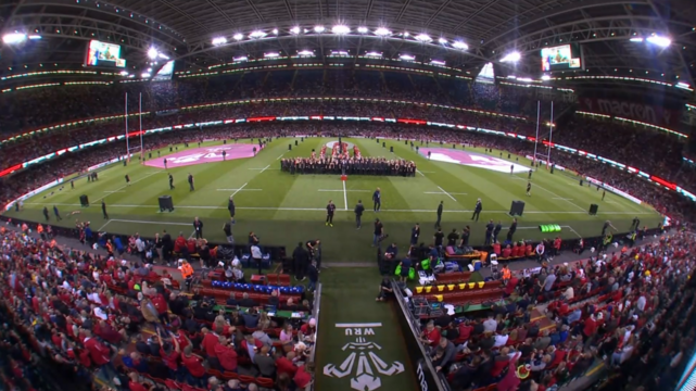 Fish eye view of the Principality rugby stadium