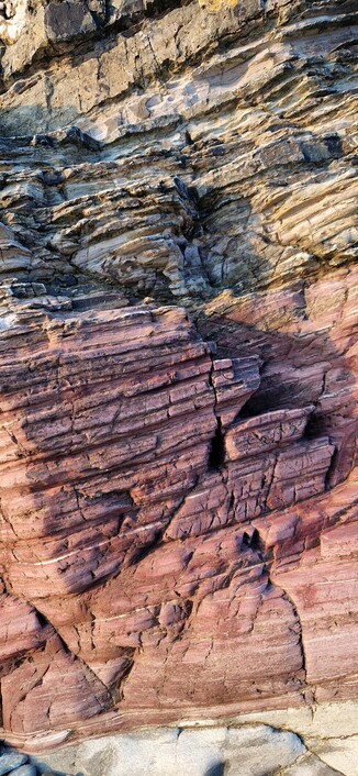 Multiple bands of rock in various colours.