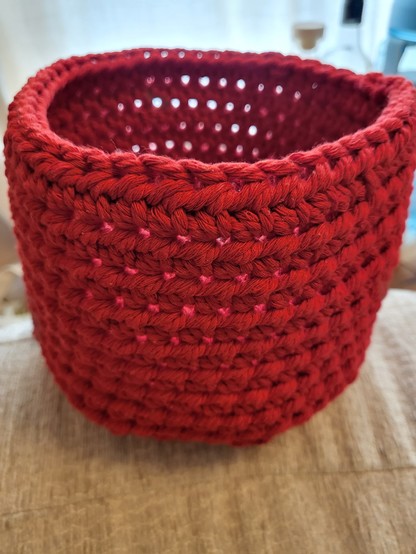 Finished red macrame basket! 