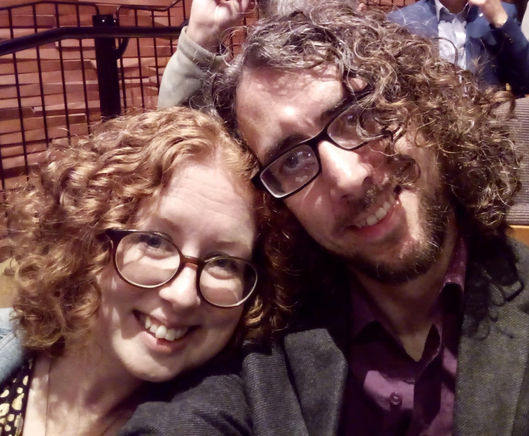 A selfie of Chris and I at the Wales Millennium Centre, in our seats ready to enjoy La Traviata.