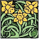 Image of Daffodils in a Celtic knot style, yellow flowers and green leaves 