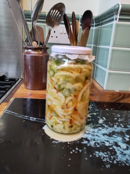 A 1 litre jar of freshly made Fennel & Orange pickle.