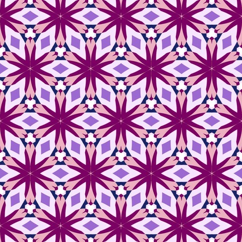Hex tiling. Repeating pattern with curved shapes in various shades of pink.