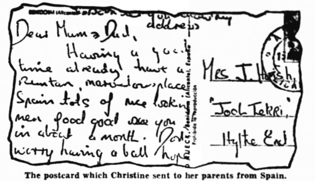 Postcard sent by Christine Keeler 