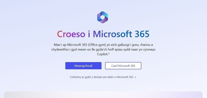 Llun o ryngwyneb mewngofnodi Microsoft 365